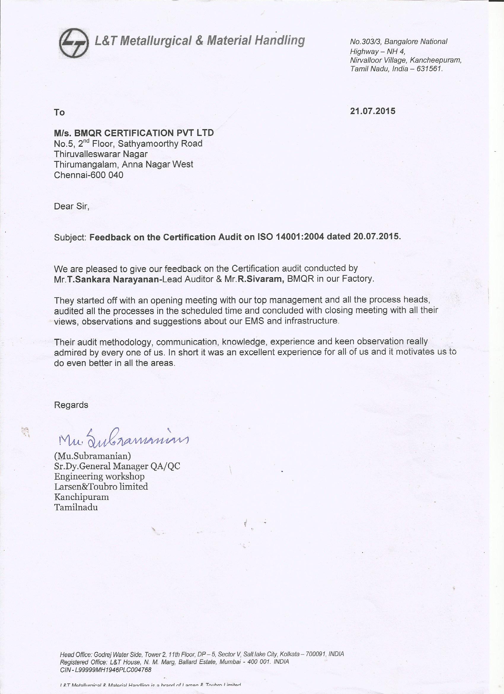 ISO 9001 Certification L & T